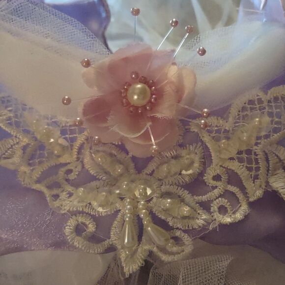 Lavender White Purple Infant Satin Tulle Applique Tutu Dress Pearl Floral Accent - Picture 10 of 11